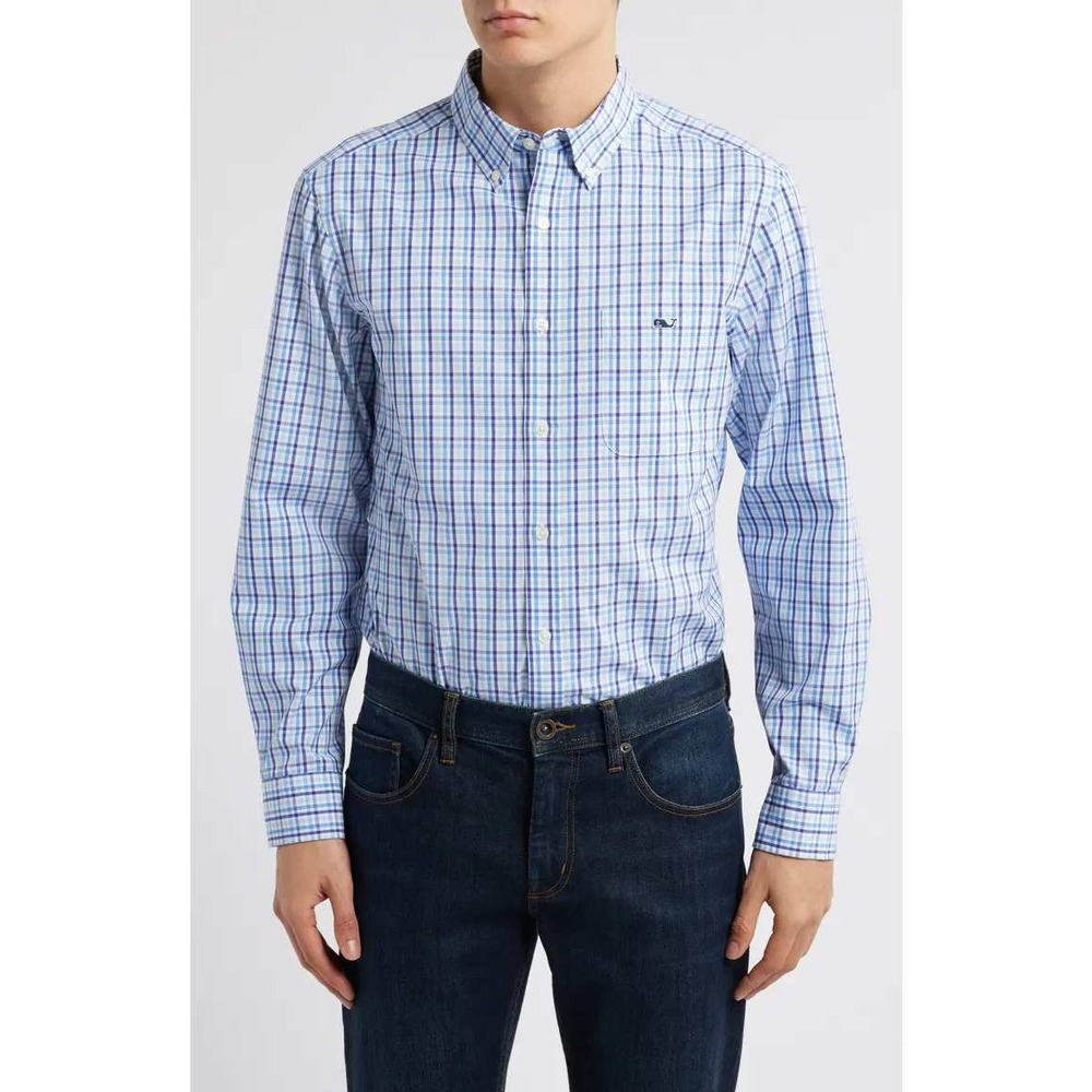 BUNDLE 2 Vineyard Vines Whale Shirts Men's L Plaid Long Sleeve Button Down